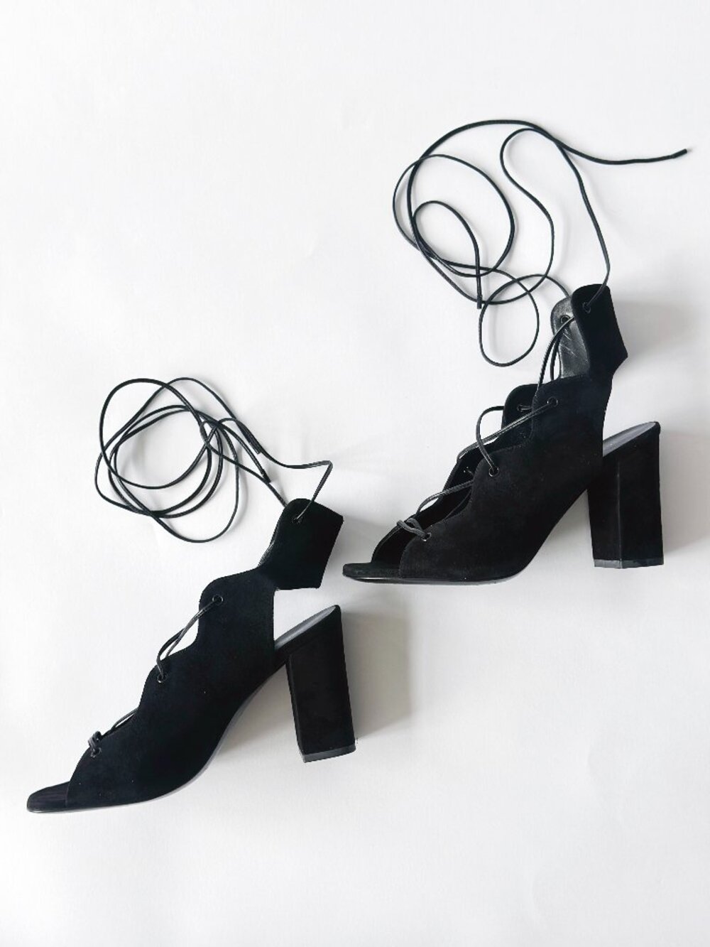 Saint Laurent Babies Black Suede Lace-Up Heels 36.5